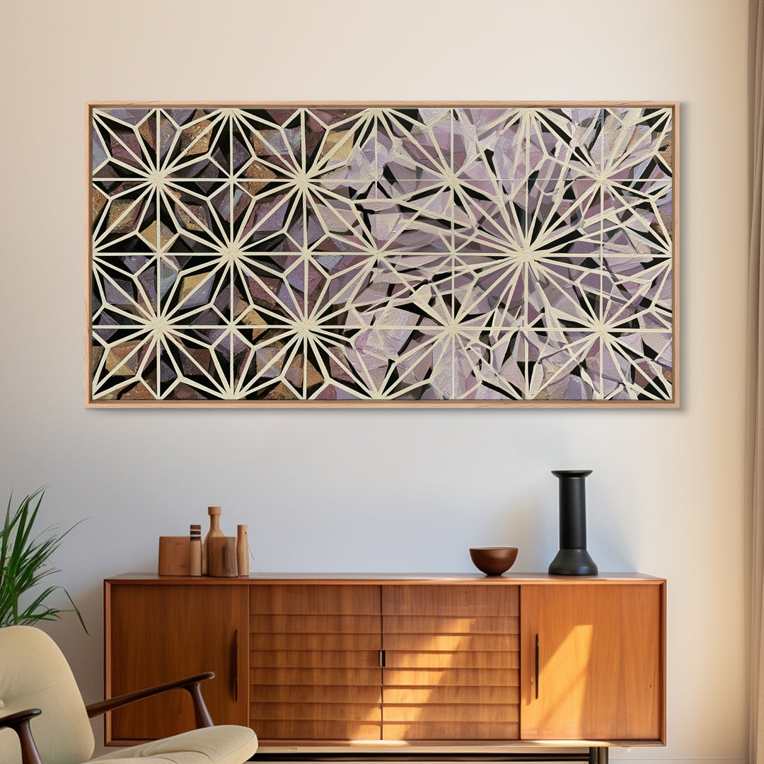 Crystal Grid Pattern Framed Canvas Print, Sacred Geometry Art, Wall Decor, Living Room Decor, Geometry, Boho Wall Decor, SGA-2x1-25