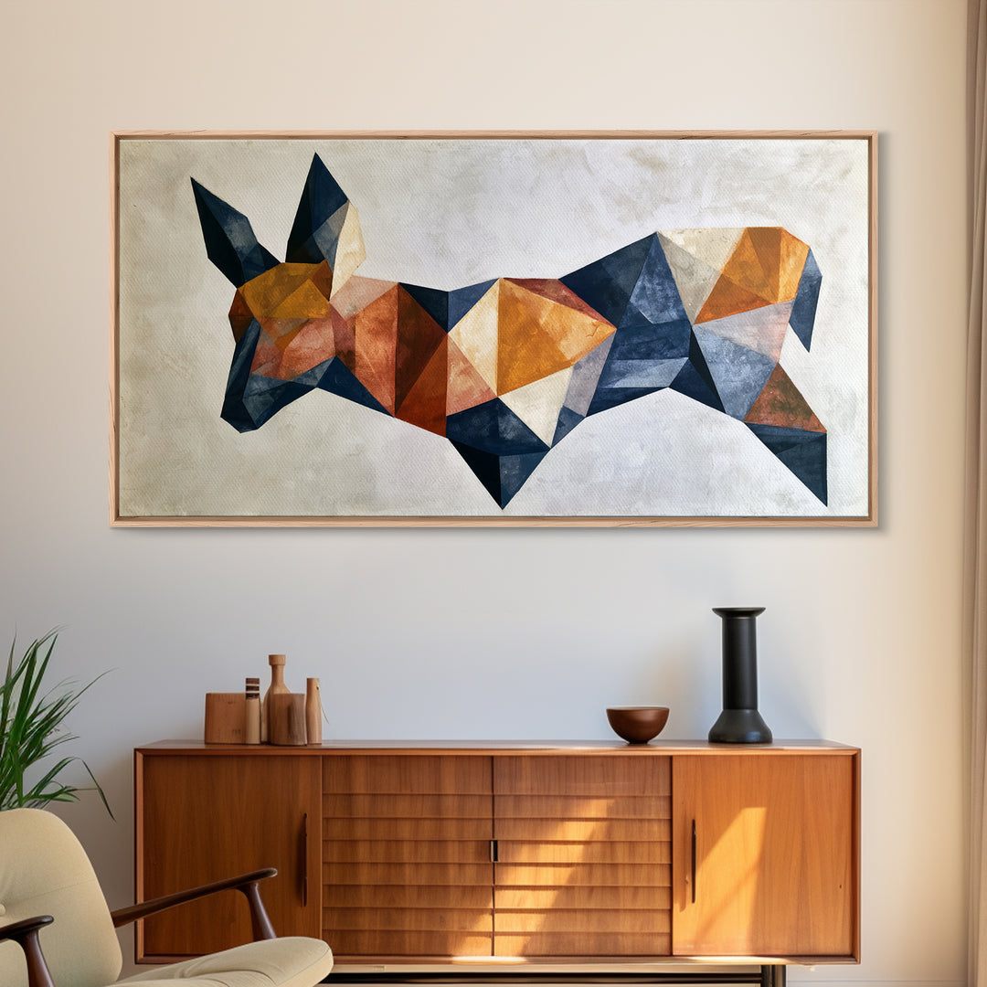 Sacred Deer Formed from Geometric Facets Framed Canvas Print, Sacred Geometry Art, Wall Art Print, Living Room Decor, Geometry, SGA-2x1-51