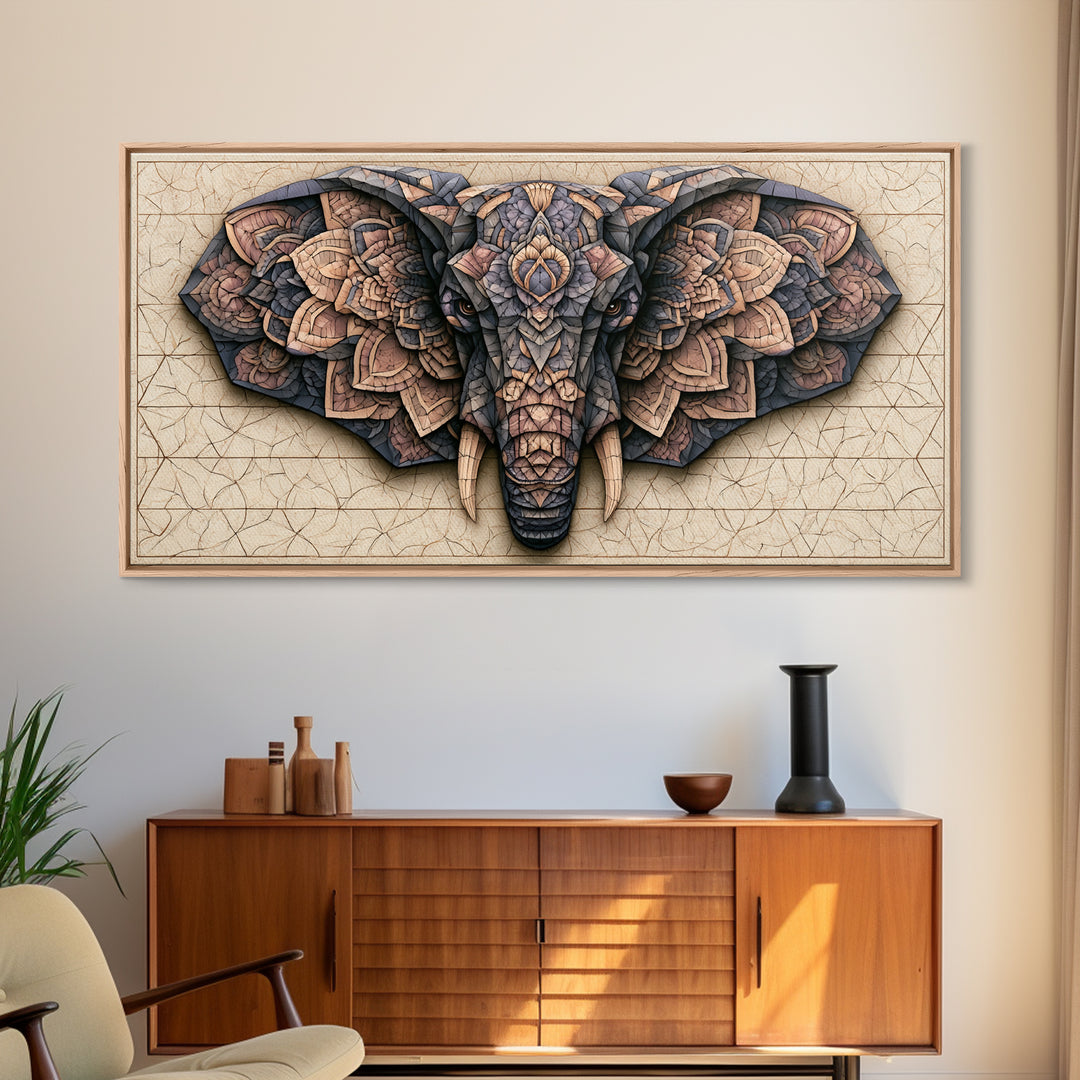 Geometric Elephant with Ornate Mandala Lines Canvas Print, Sacred Geometry Art, Luxury Decor, Living Room Decor, Geometry, SGA-2x1-6