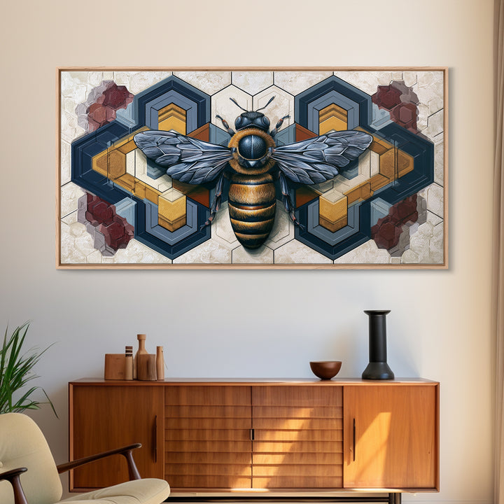 Hexagon Honeycomb Pattern Framed Canvas Print, Sacred Geometry Art, Living Room Decor, Oil Painting, Geometry, SGA-2x1-60