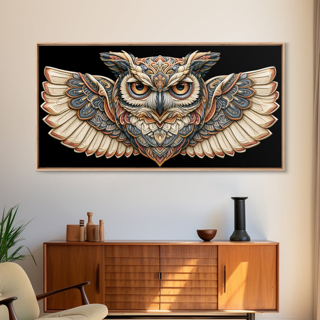 Sacred Owl Formed from Symmetrical Linework Canvas Print, Sacred Geometry Art, Room Decor, Living Room Decor, Abstract Art, SGA-2x1-62