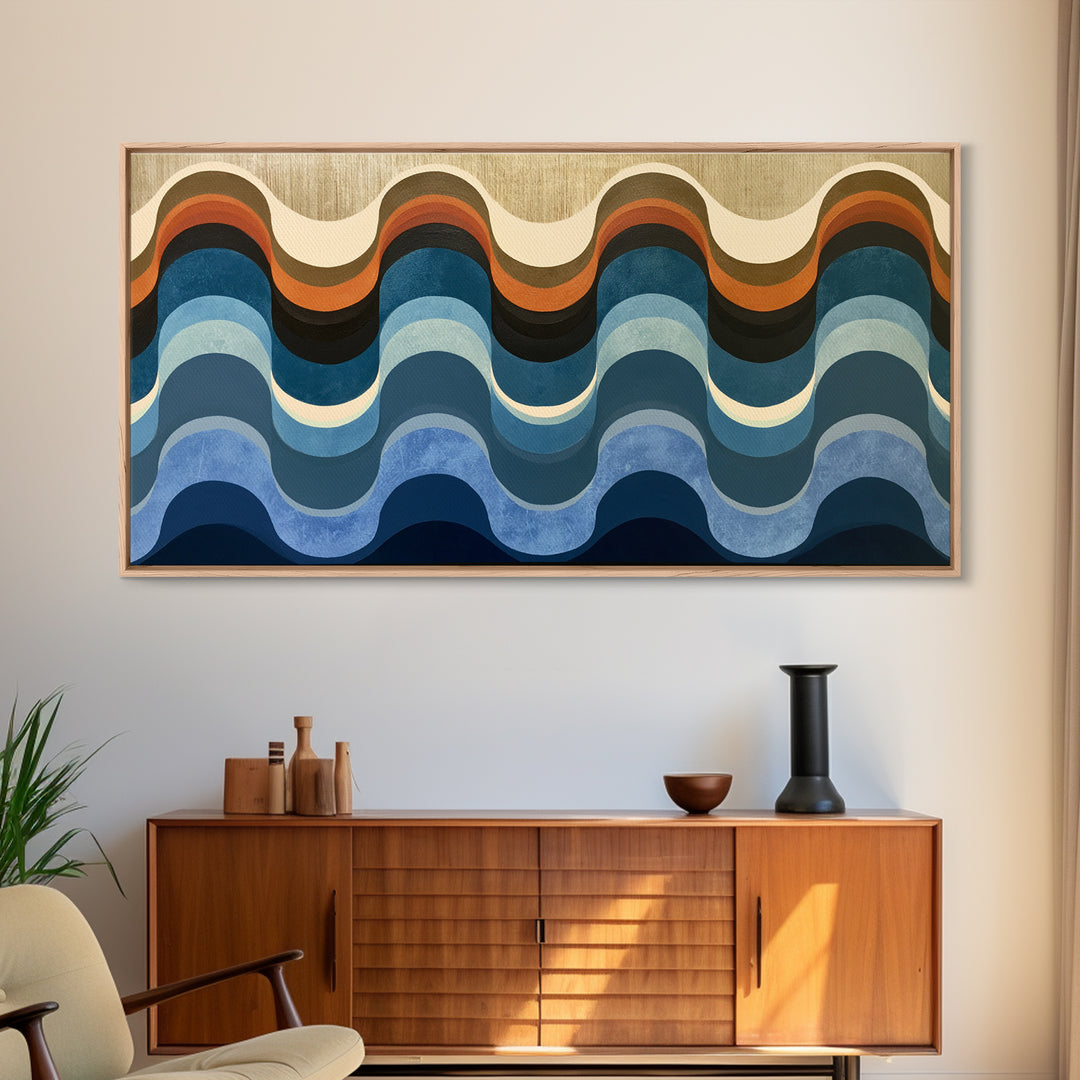 Geometric Wave Pattern Framed Canvas Print, Sacred Geometry Art, Fall Decor, Living Room Decor, Fine Art, Geometry, Boho Decor, SGA-2x1-90