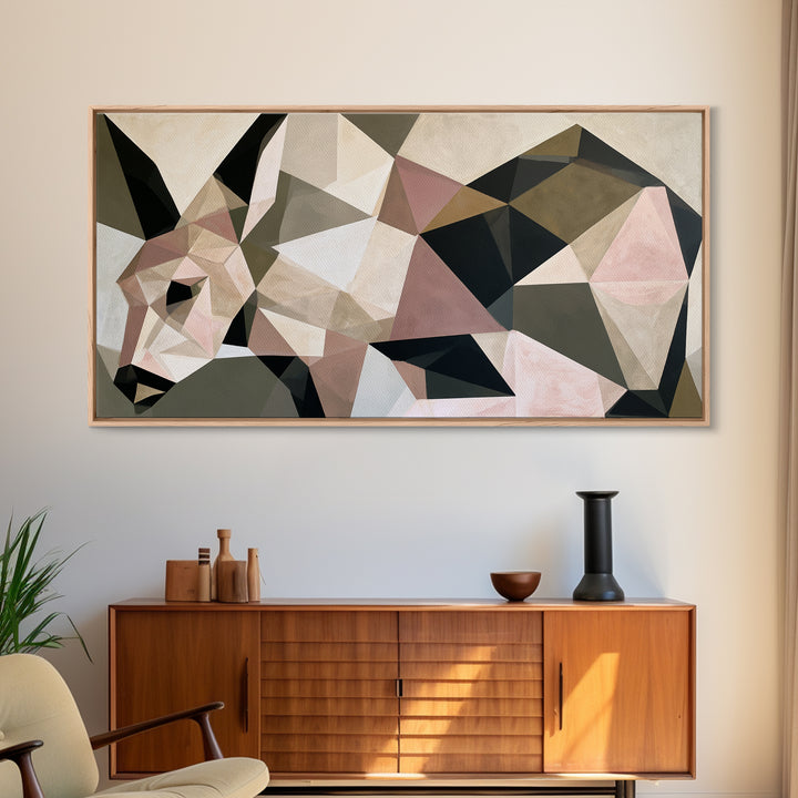 Sacred Deer Formed from Geometric Facets Framed Canvas Print, Sacred Geometry Art, Boho Decor, Living Room Decor, Geometry, SGA-2x1-99