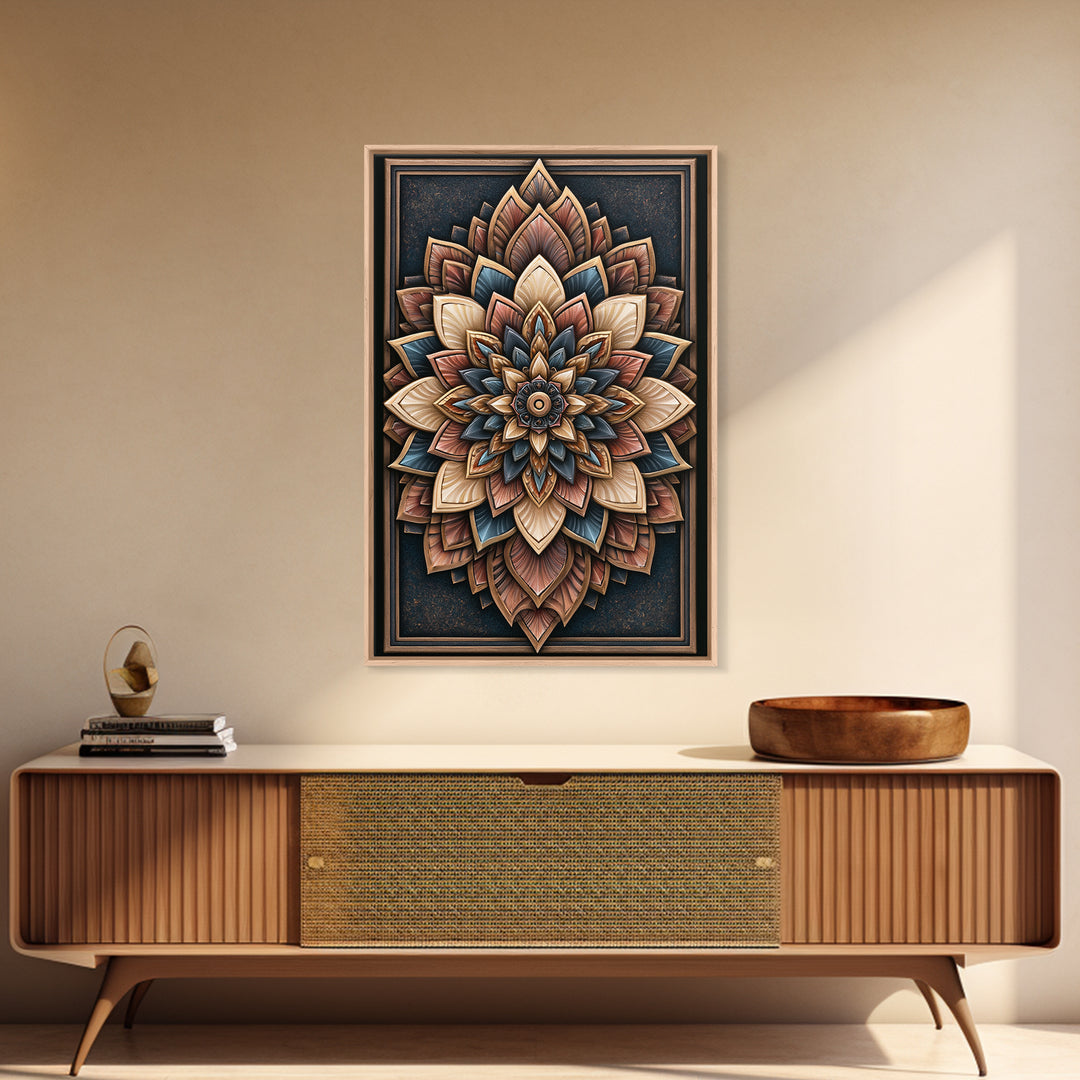 Mandala Lotus with Precise Radial Symmetry Canvas Print, Sacred Geometry Art, Luxury Decor, Living Room Decor, Geometry, SGA-2x3-10