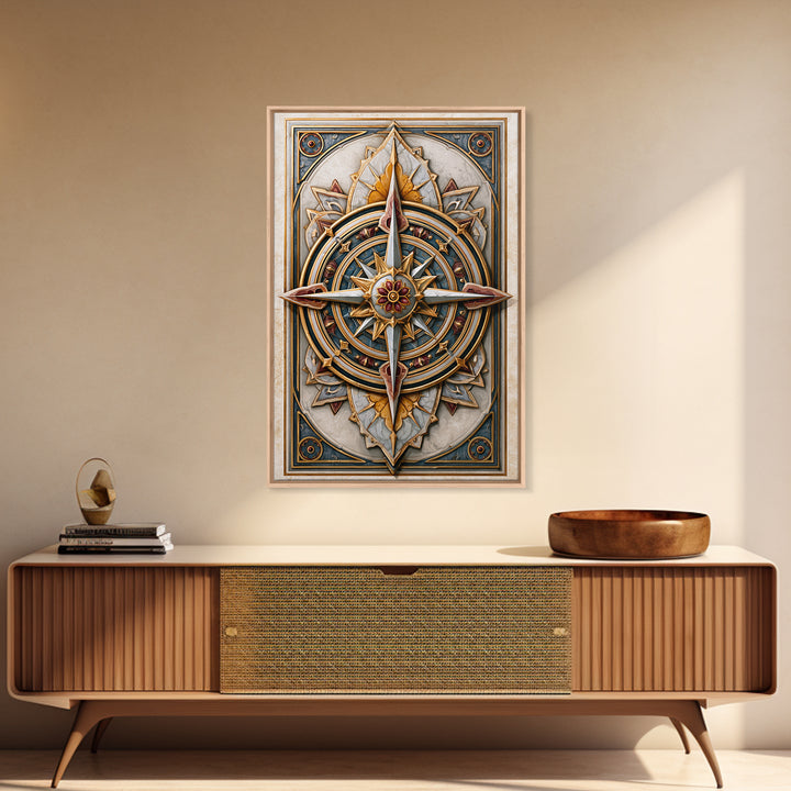 Gold Line Compass Mandala on Parchment Canvas Print, Sacred Geometry Art, Wall Decor, Living Room Decor, Abstract Art, Geometry, SGA-2x3-29