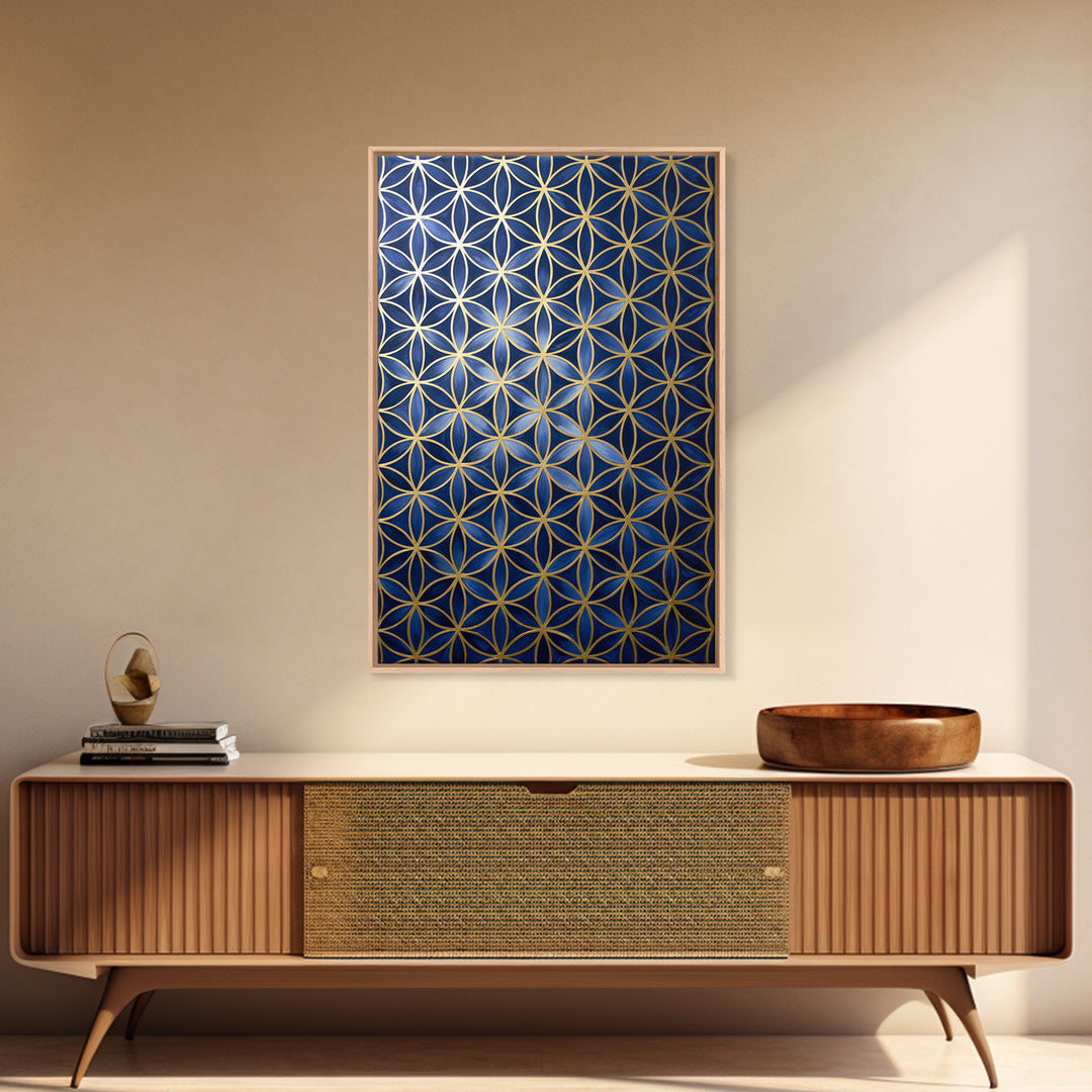 Flower of Life Pattern Framed Canvas Print, Sacred Geometry Art, Large Wall Art, Living Room Decor, Fine Art, Geometry, SGA-2x3-33