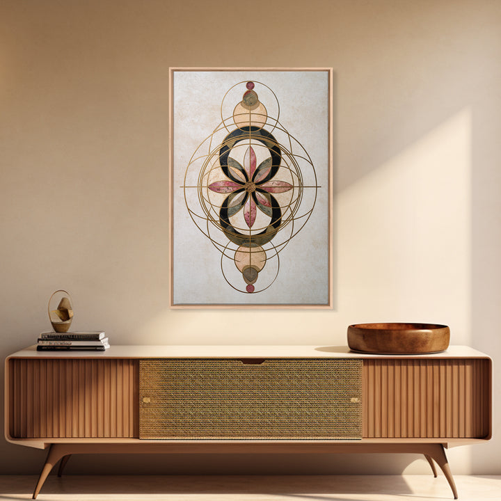 Gold Line Compass Mandala on Parchment Canvas Print, Sacred Geometry Art, Wall Art Print, Living Room Decor, Abstract Art, SGA-2x3-77