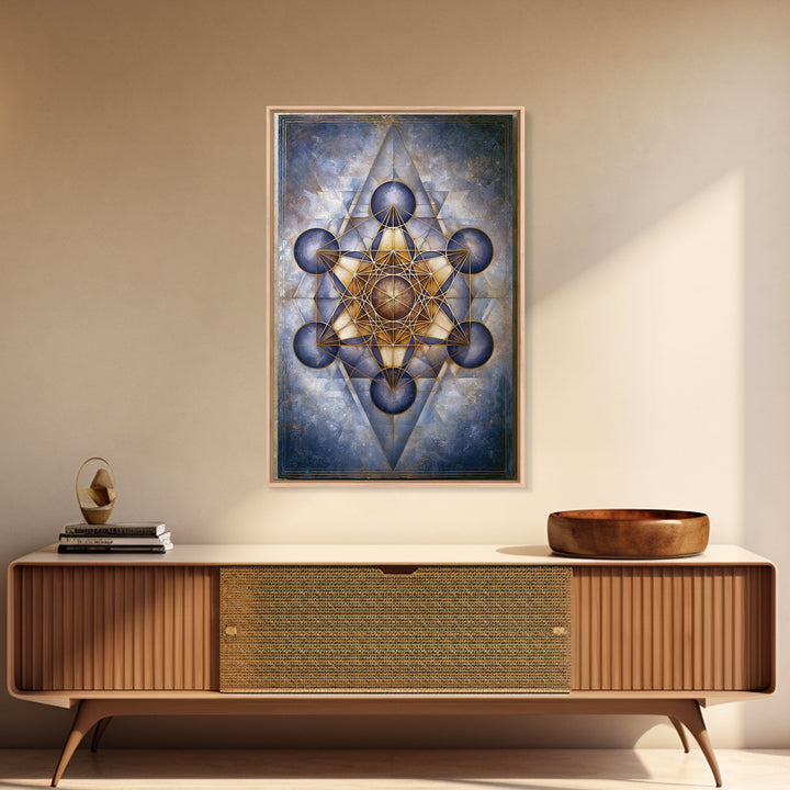 Metatron Cube with Celestial Background Framed Canvas Print, Sacred Geometry Art, Boho Decor, Living Room Decor, Abstract Art, SGA-2x3-83