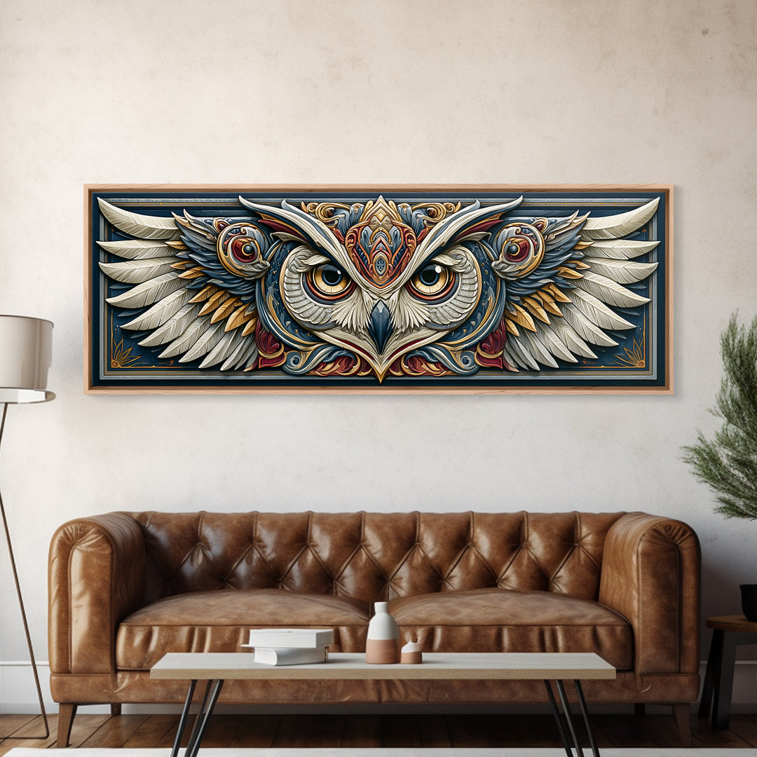 Sacred Owl Formed from Symmetrical Linework Canvas Print, Sacred Geometry Art, Wall Decor, Living Room Decor, Geometry, SGA-3x1-10