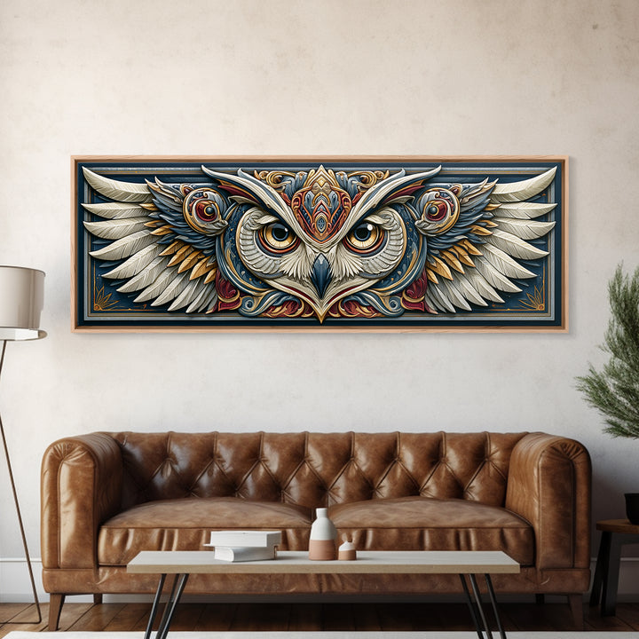 Sacred Owl Formed from Symmetrical Linework Canvas Print, Sacred Geometry Art, Wall Decor, Living Room Decor, Geometry, SGA-3x1-10