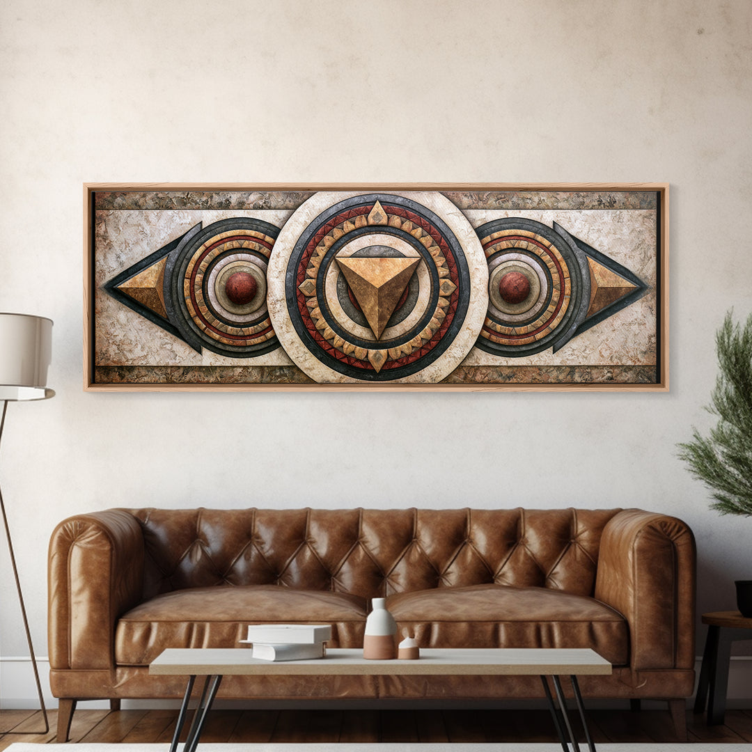 Concentric Circles and Triangles Canvas Print, Sacred Geometry Art, Floral Prints, Living Room Decor, Abstract Art, Geometry, SGA-3x1-25