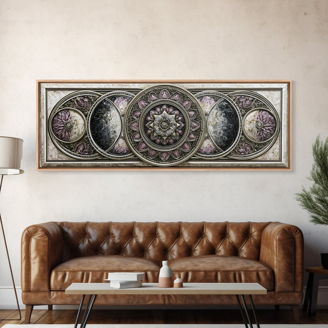 Moon Phase Mandala Canvas Print, Sacred Geometry Art, Wall Art, Living Room Decor, Fine Art, Geometry, Wall Art Print, SGA-3x1-30
