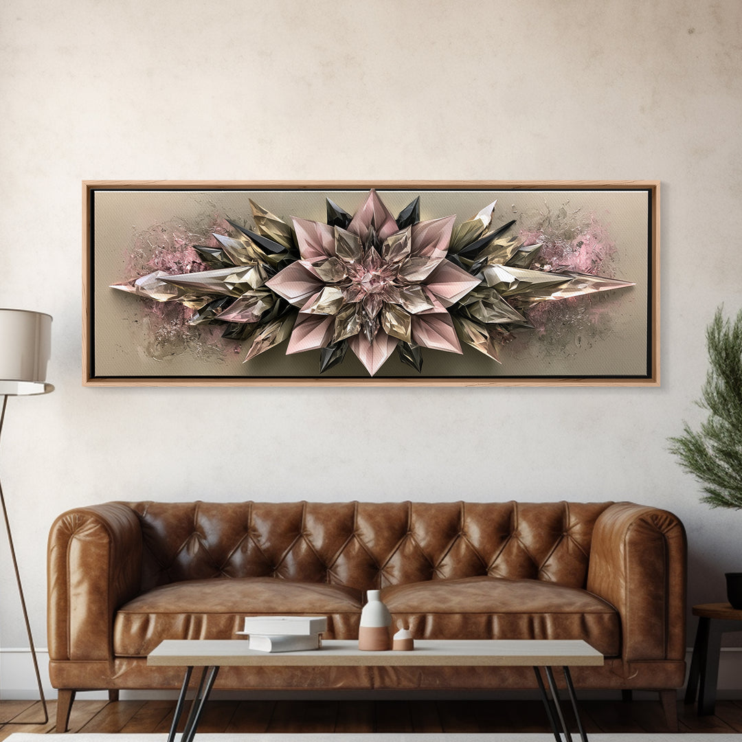 Crystal Lotus Arrangement Canvas Print, Sacred Geometry Art, Decorations, Living Room Decor, Geometry, Minimalist Decor, SGA-3x1-36