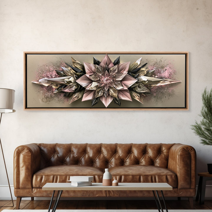 Crystal Lotus Arrangement Canvas Print, Sacred Geometry Art, Decorations, Living Room Decor, Geometry, Minimalist Decor, SGA-3x1-36