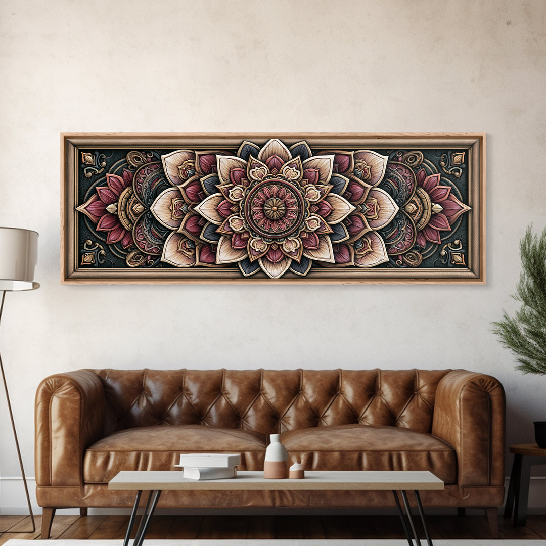 Mandala Lotus with Precise Radial Symmetry Canvas Print, Sacred Geometry Art, Boho Decor, Living Room Decor, Fine Art, Geometry, SGA-3x1-66