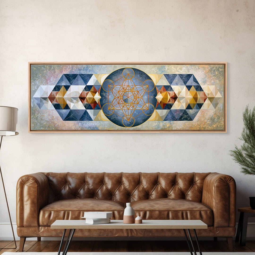 Metatron Cube with Celestial Background Canvas Print, Sacred Geometry Art, Large Wall Art, Living Room Decor, Geometry, SGA-3x1-67