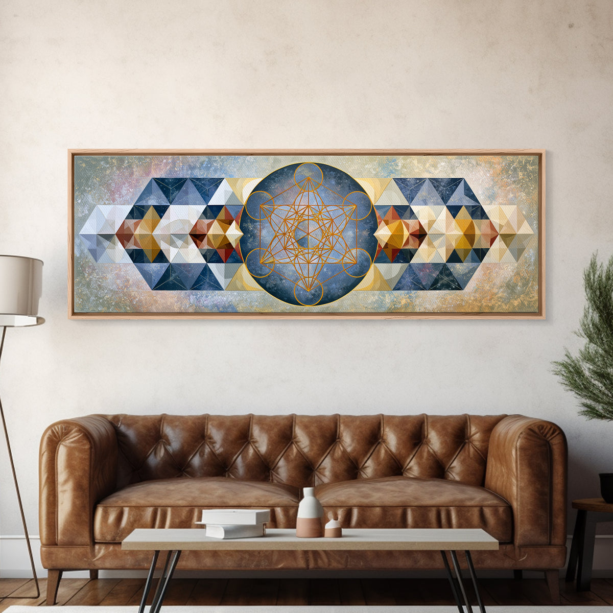 Metatron Cube with Celestial Background Canvas Print, Sacred Geometry Art, Large Wall Art, Living Room Decor, Geometry, SGA-3x1-67