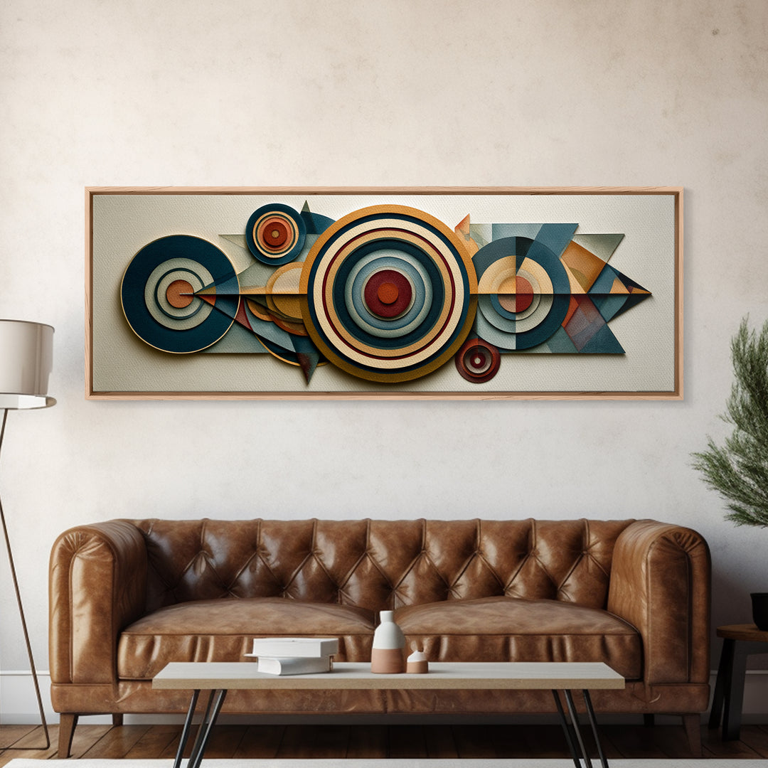 Concentric Circles and Triangles Framed Canvas Print, Sacred Geometry Art, Abstract Art Print, Living Room Decor, Geometry, SGA-3x1-73