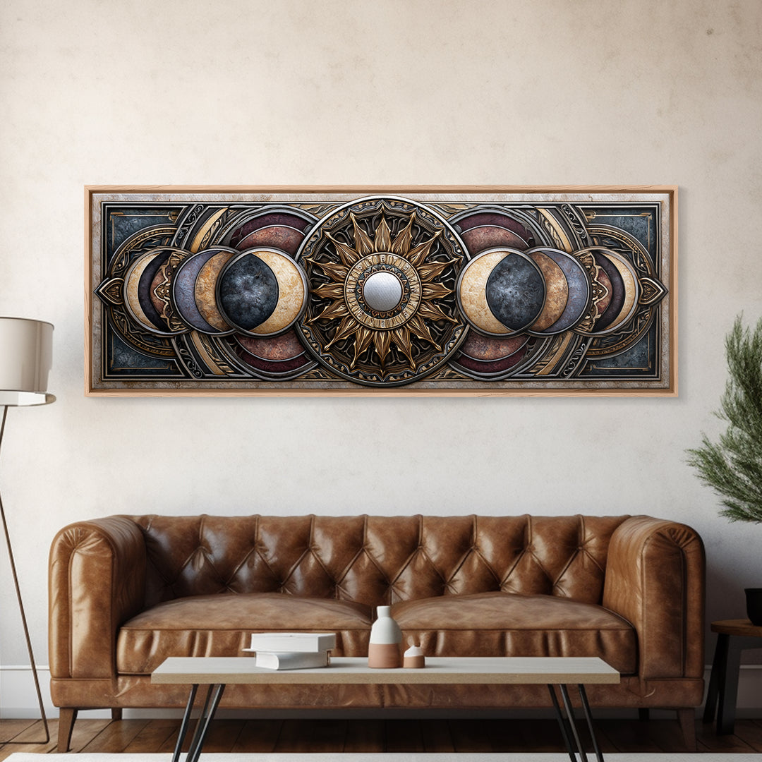 Moon Phase Mandala Canvas Print, Sacred Geometry Art, Fall Decor, Living Room Decor, Geometry, Boho Decor, Minimalist Wall Art, SGA-3x1-78