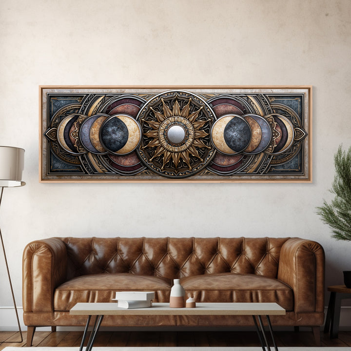 Moon Phase Mandala Canvas Print, Sacred Geometry Art, Fall Decor, Living Room Decor, Geometry, Boho Decor, Minimalist Wall Art, SGA-3x1-78