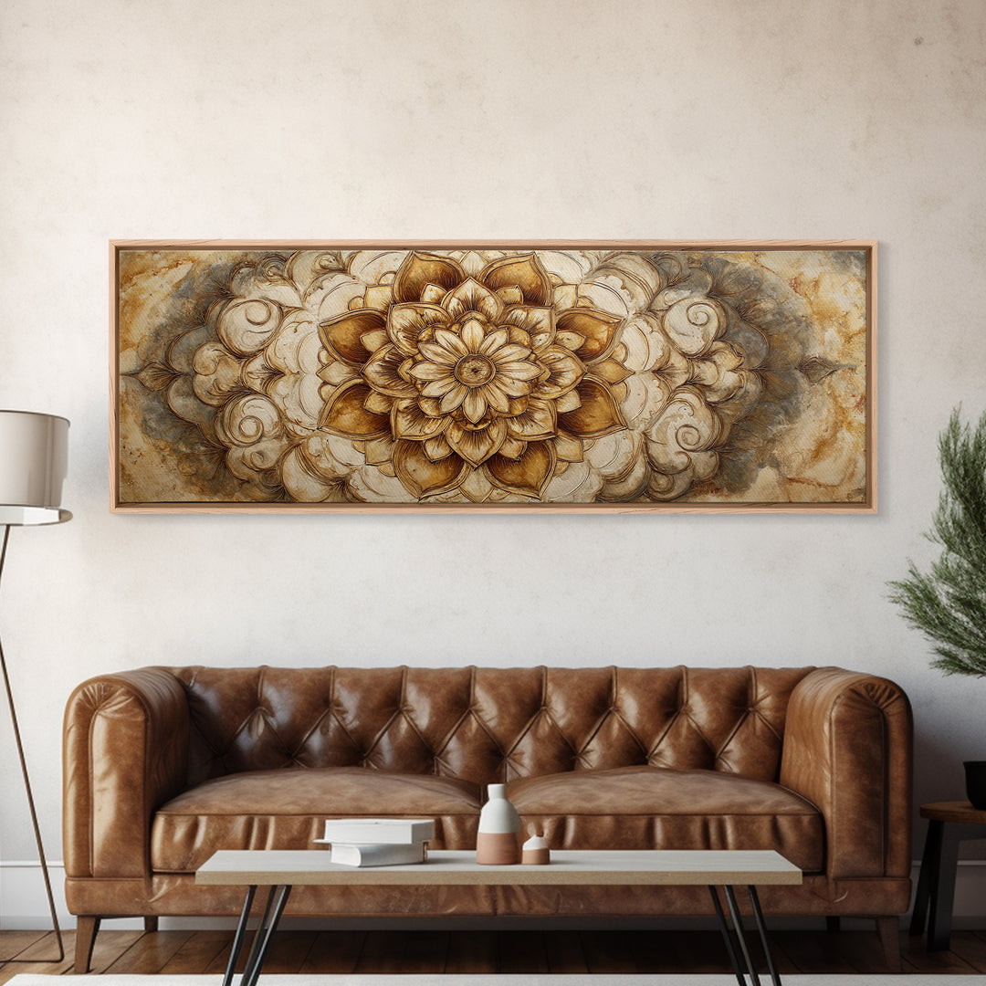 Triangle Mountain Landscape Framed Canvas Print, Sacred Geometry Art, Canvas Wall Art, Living Room Decor, Fine Art, Geometry, SGA-3x1-9