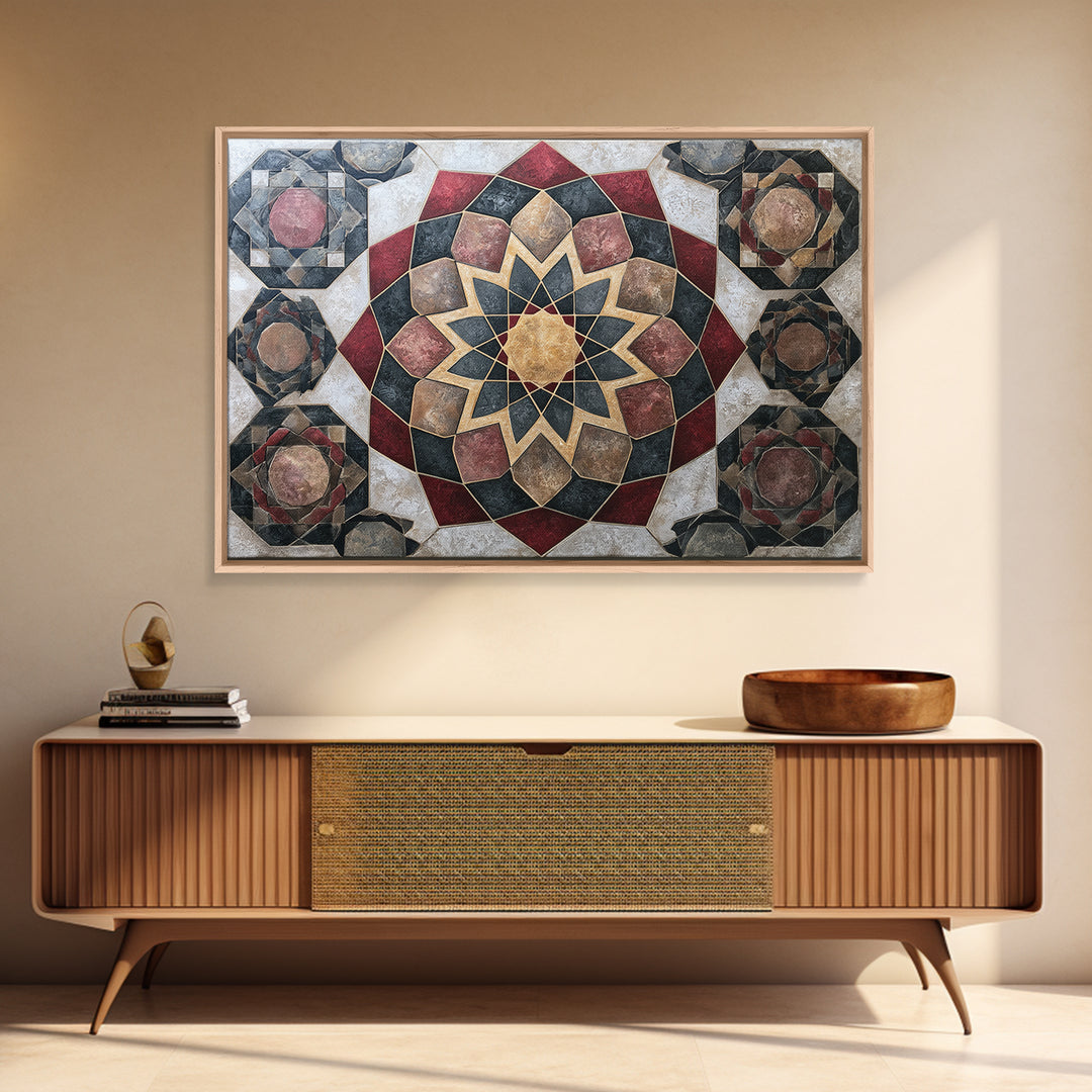 Moroccan Sacred Tile Star Pattern Framed Canvas Print, Sacred Geometry Art, Living Room Decor, Geometry, Mandala Wall Art, SGA-3x2-28