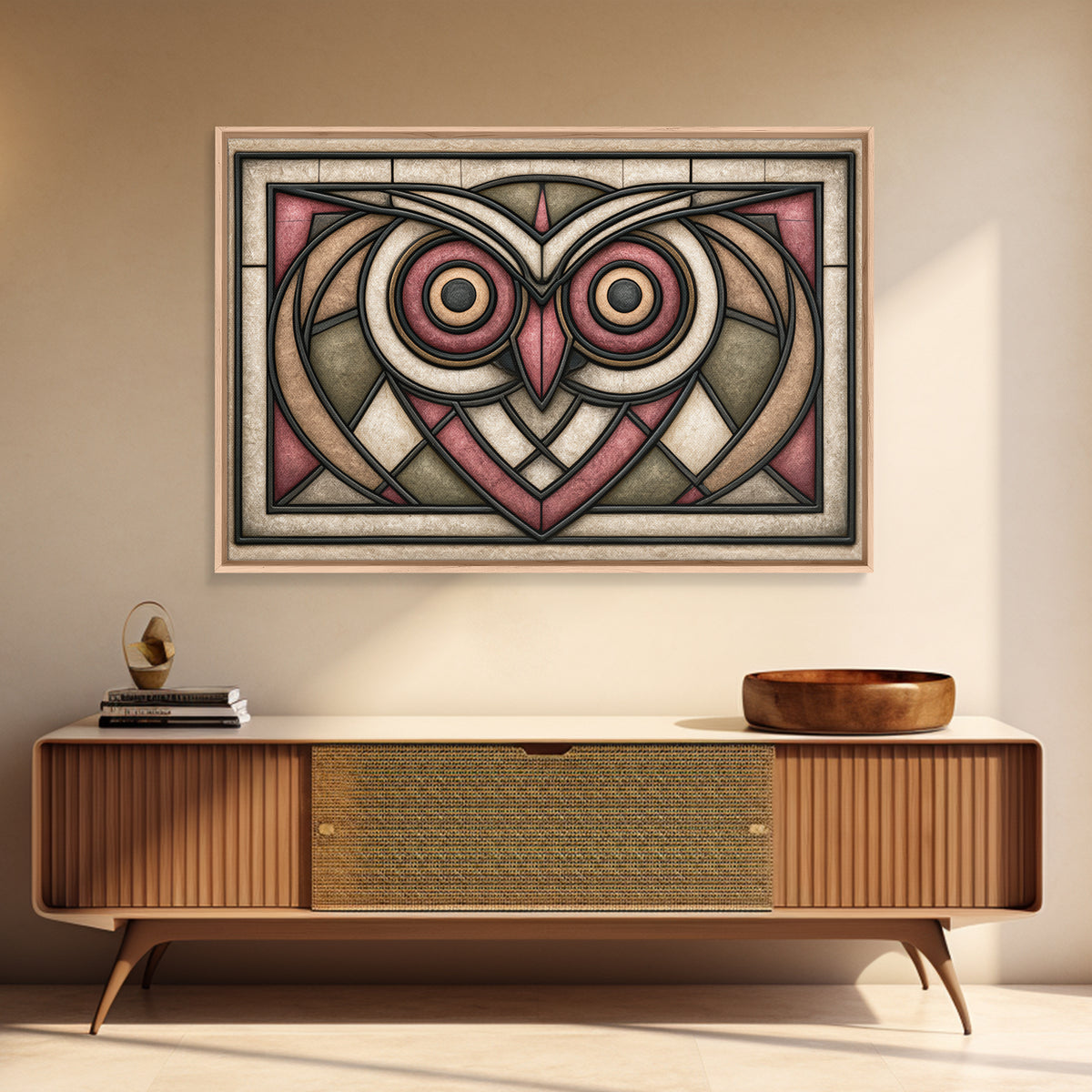 Sacred Owl Formed from Symmetrical Linework Canvas Print, Sacred Geometry Art, Boho Decor, Living Room Decor, Geometry, SGA-3x2-46