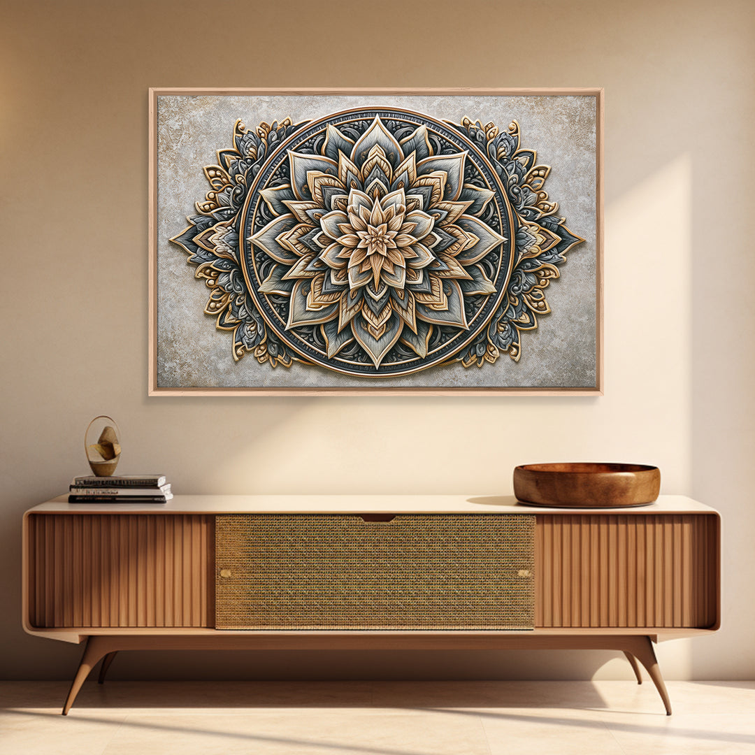 Mandala Lotus with Precise Radial Symmetry Canvas Print, Sacred Geometry Art, Midcentury Modern, Living Room Decor, Geometry, SGA-3x2-54