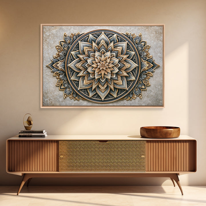 Mandala Lotus with Precise Radial Symmetry Canvas Print, Sacred Geometry Art, Midcentury Modern, Living Room Decor, Geometry, SGA-3x2-54