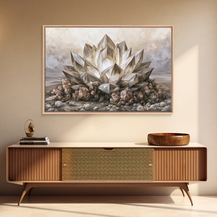 Crystal Lotus Arrangement Canvas Print, Sacred Geometry Art, Neutral Decor, Living Room Decor, Fine Art, Geometry, Wall Decor, SGA-3x2-72