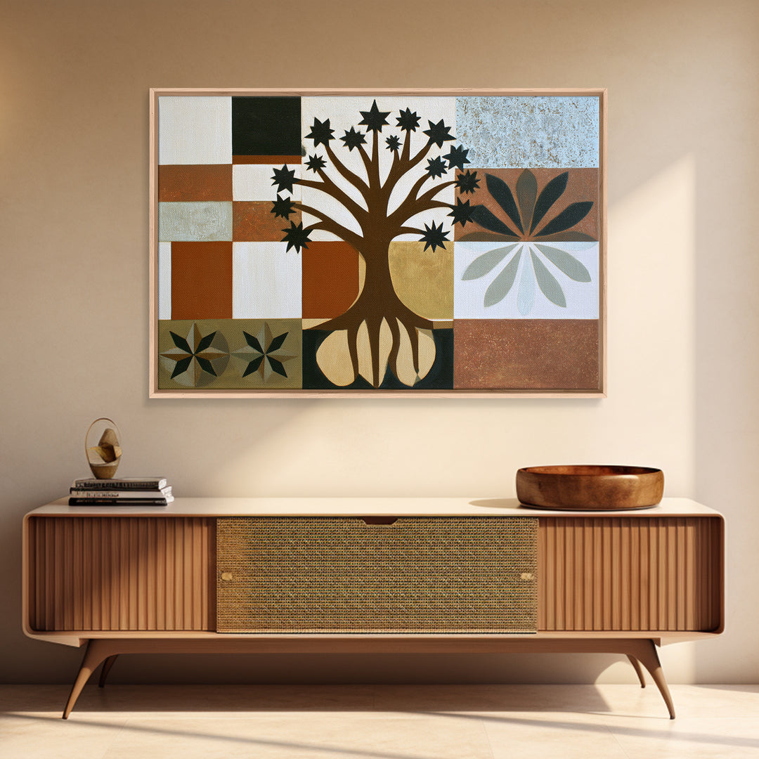 Geometric Tree of Life Framed Canvas Print, Sacred Geometry Art, Fall Decor, Living Room Decor, Abstract Art, Geometry, SGA-3x2-91