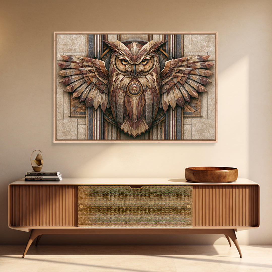 Sacred Owl Formed from Symmetrical Linework Canvas Print, Sacred Geometry Art, Geometric Wall Art, Living Room Decor, Geometry, SGA-3x2-94