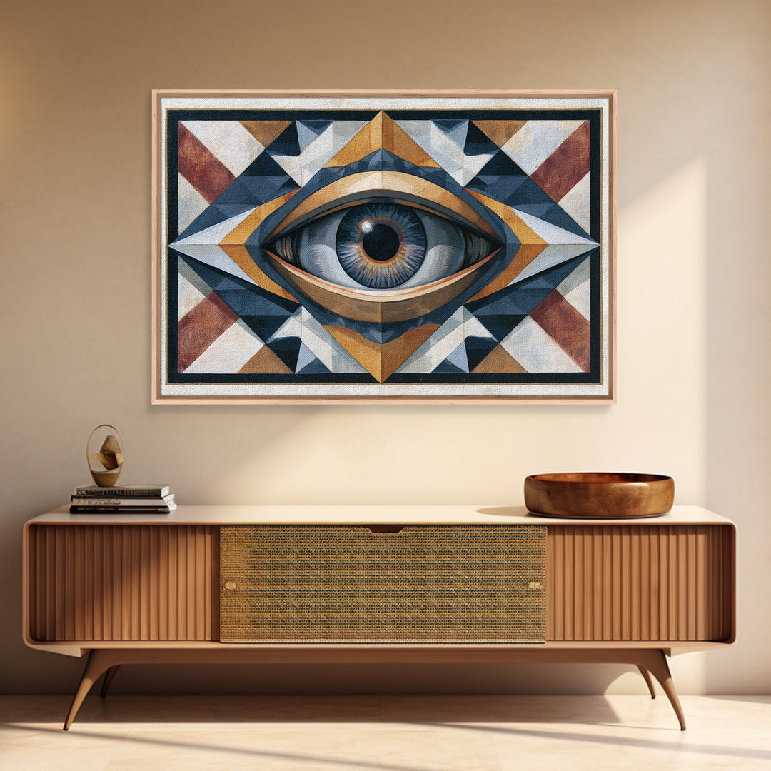 Cosmic Eye Inside Geometric Frame Framed Canvas Print, Sacred Geometry Art, Living Room Decor, Abstract Art, Geometry, SGA-3x2-95