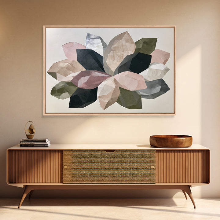 Crystal Lotus Arrangement Framed Canvas Print, Sacred Geometry Art, Art Print, Living Room Decor, Oil Painting, Geometry, SGA-3x2-96