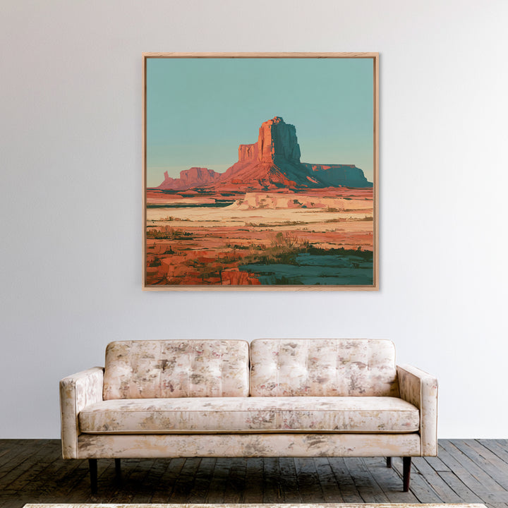 Desert Mesas in Terracotta and Turquoise Framed Canvas Print, Southwestern Art, Modern Decor, Southwestern Decor, Mesa, SOU-1x1-1