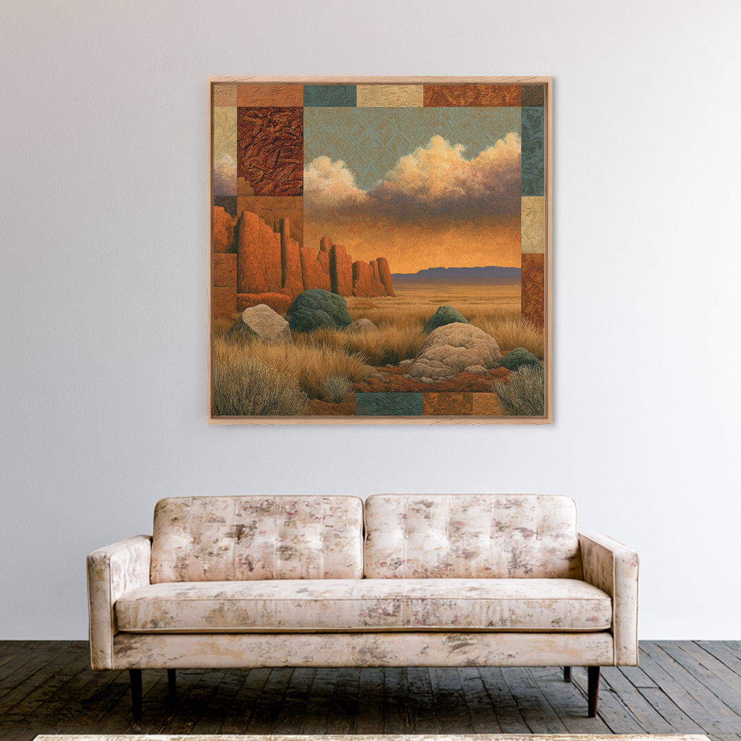 Dried Chili Peppers and Adobe Texture Framed Canvas Print, Southwestern Art, Wall Decor, Southwestern Decor, Fine Art, Mesa, SOU-1x1-48