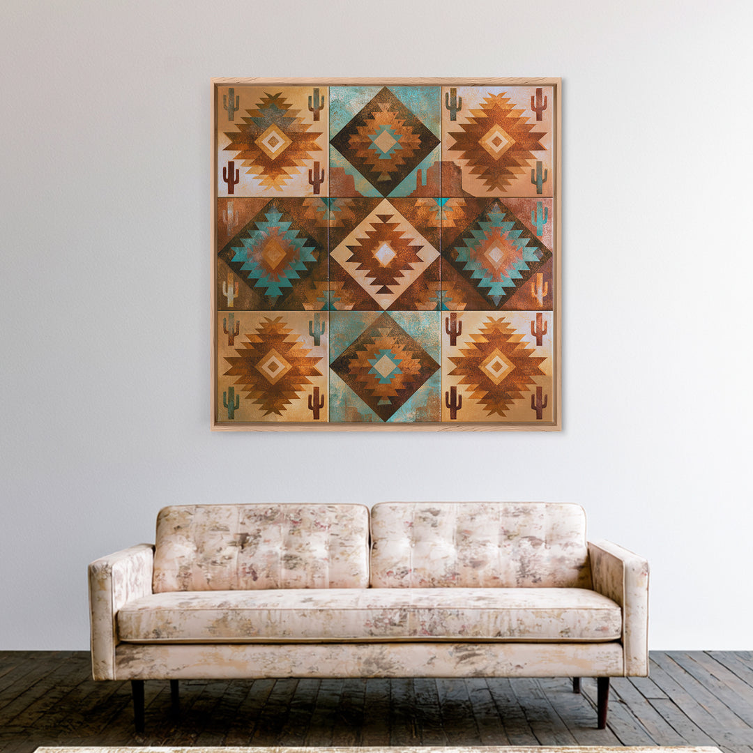 Navajo Geometric Pattern Framed Canvas Print, Southwestern Art, Western Wall Art, Southwestern Decor, Abstract Art, Mesa, SOU-1x1-52