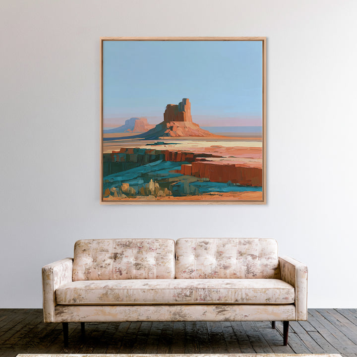 Desert Mesas in Terracotta and Turquoise Framed Canvas Print, Southwestern Art, Southwestern Decor, Watercolor Art, Mesa, SOU-1x1-73