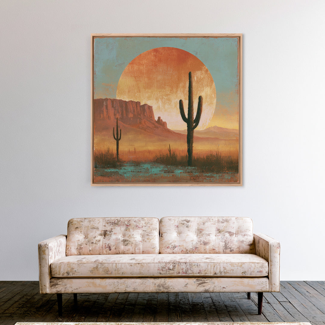 Saguaro Cactus under Enormous Sunset Framed Canvas Print, Southwestern Art, Fine Art Print, Southwestern Decor, Fine Art, Mesa, SOU-1x1-74