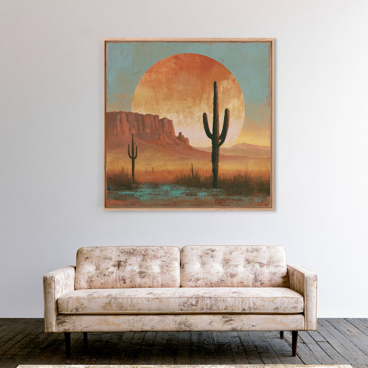 Saguaro Cactus under Enormous Sunset Framed Canvas Print, Southwestern Art, Fine Art Print, Southwestern Decor, Fine Art, Mesa, SOU-1x1-74