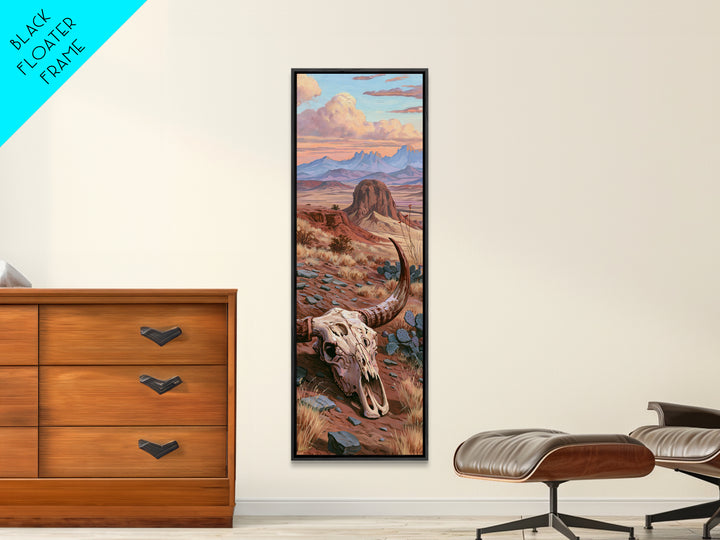 Sun Bleached Longhorn Skull Still Life Framed Canvas Print, Southwestern Art, Wall Art, Southwestern Decor, Oil Painting, Mesa, SOU-1x3-45