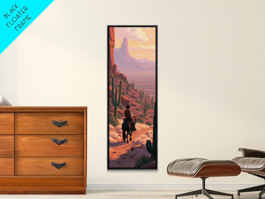 Horse Rider Crossing Desert at Dusk Canvas Print, Southwestern Art, Original Art, Southwestern Decor, Fine Art, Mesa, SOU-1x3-7