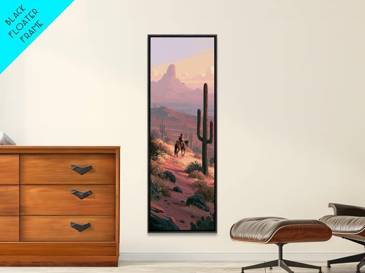 Horse Rider Crossing Desert at Dusk Framed Canvas Print, Southwestern Art, Western Art, Southwestern Decor, Oil Painting, Mesa, SOU-1x3-79