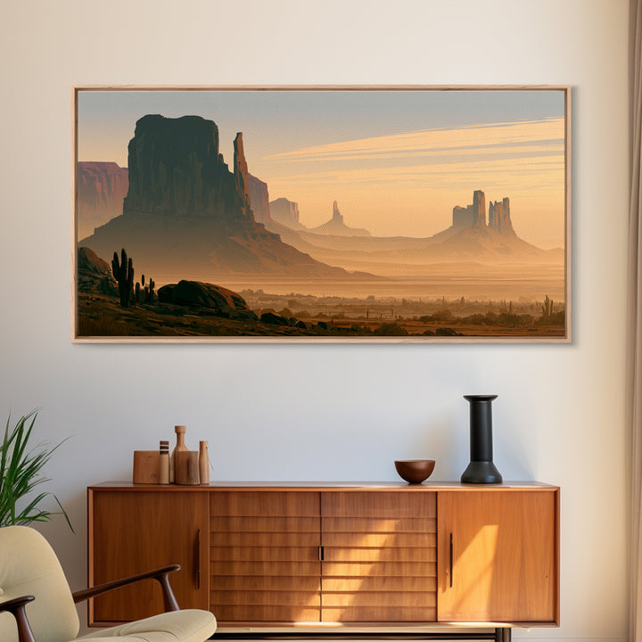 Monument Valley Silhouette Framed Canvas Print, Southwestern Art, Minimalist Decor, Southwestern Decor, Oil Painting, Mesa, SOU-2x1-30