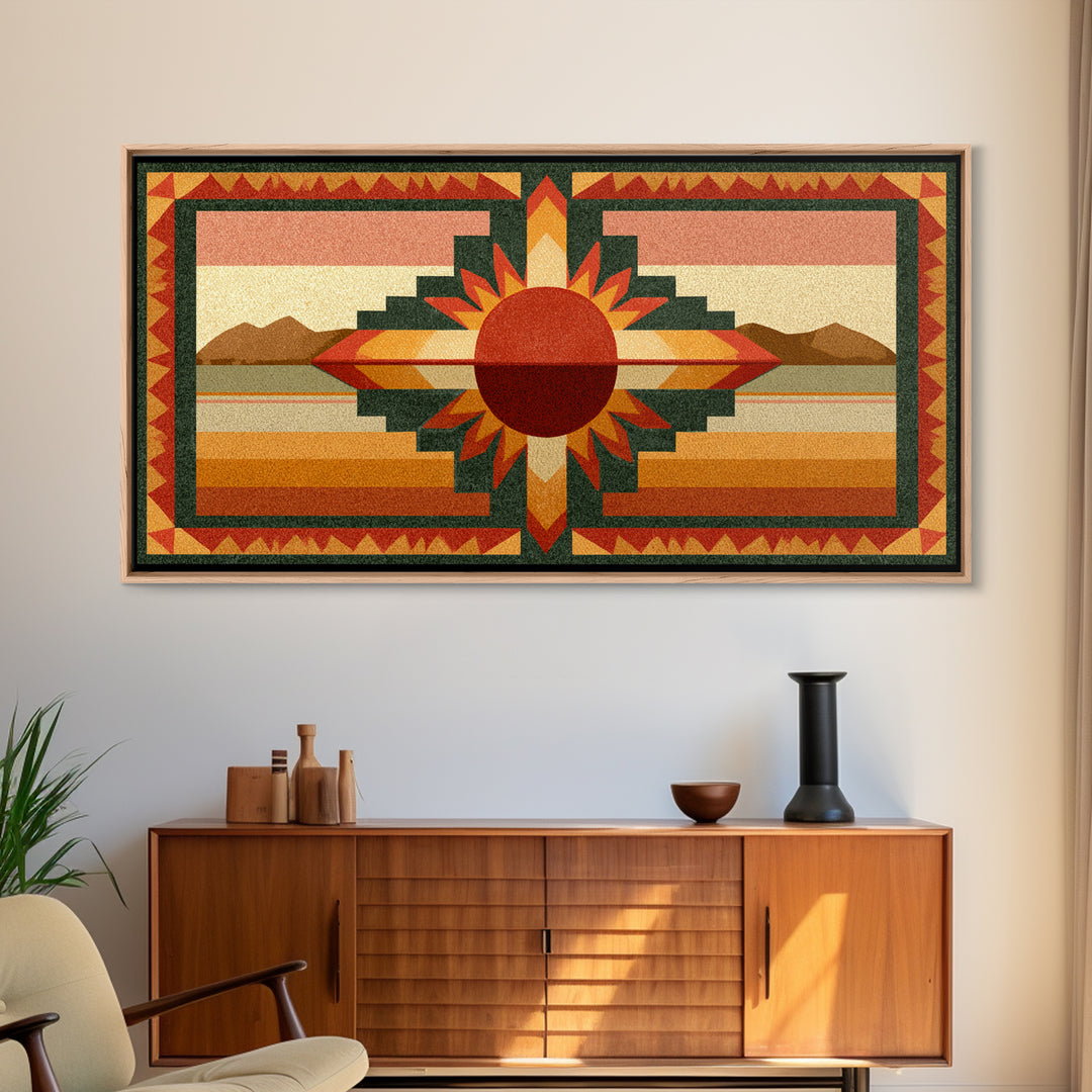 Sun Symbol with Geometric Southwest Border Canvas Print, Southwestern Art, Southwestern Decor, Abstract Art, Mesa, SOU-2x1-41