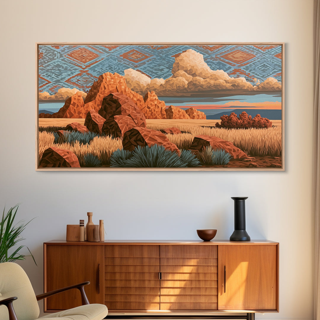 Navajo Geometric Pattern Framed Canvas Print, Southwestern Art, Original Art, Southwestern Decor, Abstract Art, Mesa, SOU-2x1-72