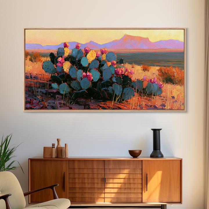 Prickly Pear Cactus Framed Canvas Print, Southwestern Art, Room Decor, Southwestern Decor, Fine Art, Mesa, Digital Wall Art, SOU-2x1-75