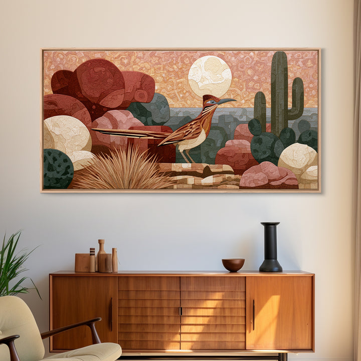 Roadrunner under a Pale Desert Moon Canvas Print, Southwestern Art, Western Decor, Southwestern Decor, Fine Art, Mesa, SOU-2x1-76