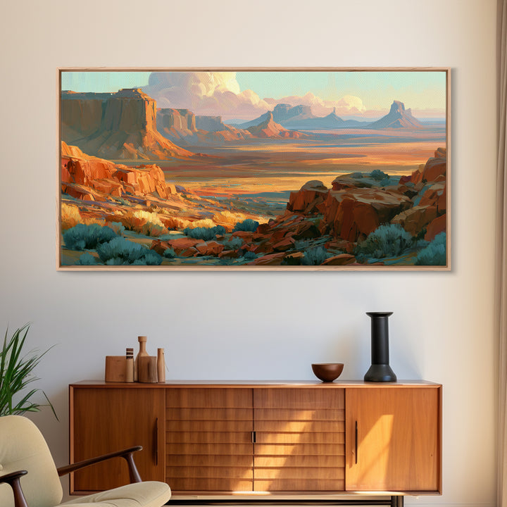 Desert Mesas in Terracotta and Turquoise Canvas Print, Southwestern Art, Western Wall Art, Southwestern Decor, Fine Art, Mesa, SOU-2x1-93