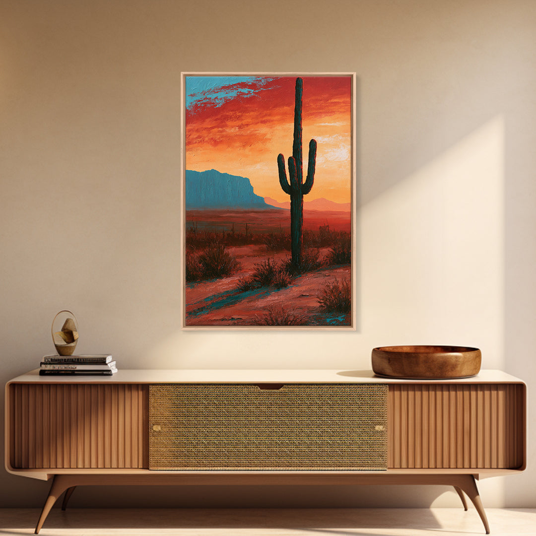 Saguaro Cactus under Enormous Sunset Canvas Print, Southwestern Art, Contemporary Art, Southwestern Decor, Fine Art, Mesa, SOU-2x3-10
